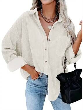 NEW UNKNOWN oversized corduroy button up shirt with chest pocket in cream